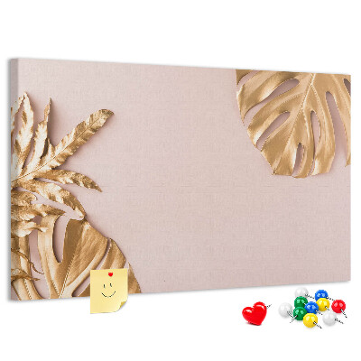 Kork-Pinnwand mit Motiv goldene Blätter auf zartem Hintergrund