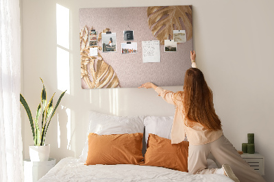 Kork-Pinnwand mit Motiv goldene Blätter auf zartem Hintergrund