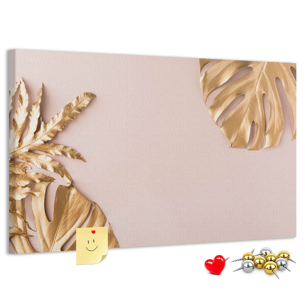Kork-Pinnwand mit Motiv goldene Blätter auf zartem Hintergrund