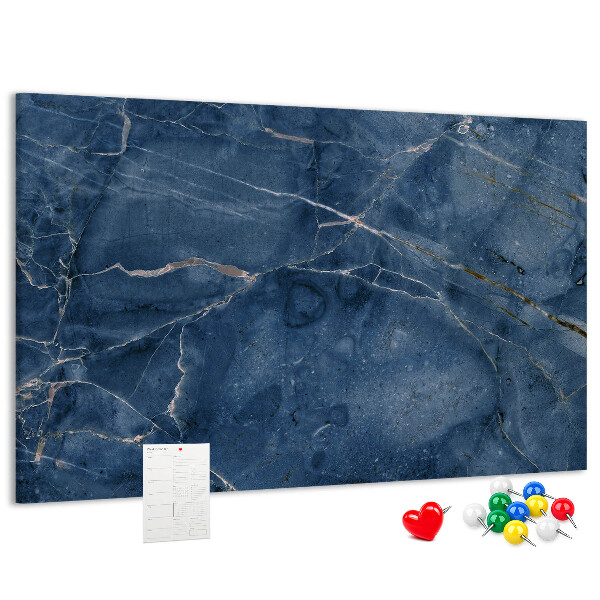Korktafel in marineblauem Marmordesign mit hellen Adern
