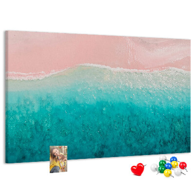 Bild mit Korkrückwand Meereswellen auf rosa Hintergrund