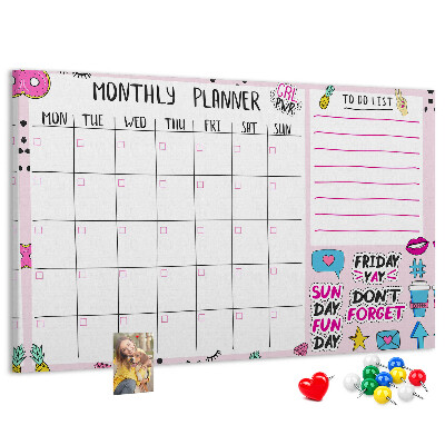 Korktafel bunter Monatsplaner mit Motiven