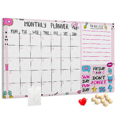 Korktafel bunter Monatsplaner mit Motiven