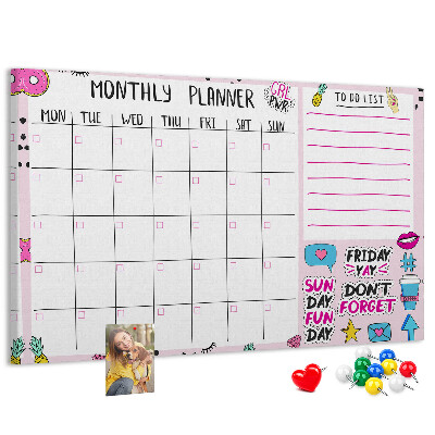 Korktafel bunter Monatsplaner mit Motiven