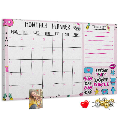 Korktafel bunter Monatsplaner mit Motiven