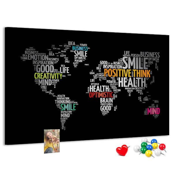 Weltkarte mit Korkrückwand mit motivierenden Slogans