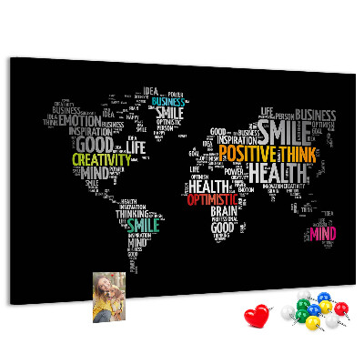 Weltkarte mit Korkrückwand mit motivierenden Slogans