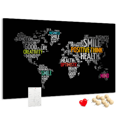 Weltkarte mit Korkrückwand mit motivierenden Slogans
