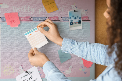Korktafel Wochenplaner mit bunten Einhörnern
