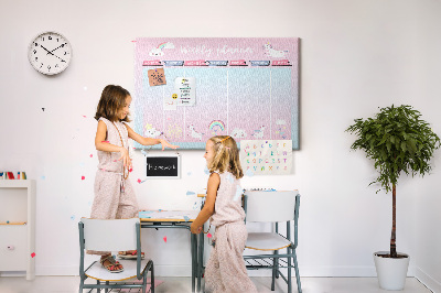 Korktafel Wochenplaner mit bunten Einhörnern