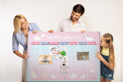 Korktafel Wochenplaner mit bunten Einhörnern