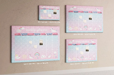 Korktafel Wochenplaner mit bunten Einhörnern