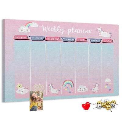 Korktafel Wochenplaner mit bunten Einhörnern