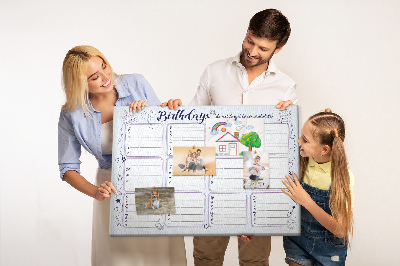 Korktafel Geburtstagskalender mit farbigen Akzenten