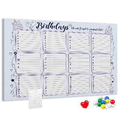 Korktafel Geburtstagskalender mit farbigen Akzenten