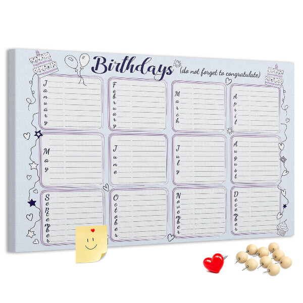 Korktafel Geburtstagskalender mit farbigen Akzenten