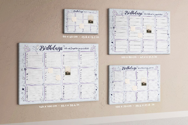Korktafel Geburtstagskalender mit farbigen Akzenten