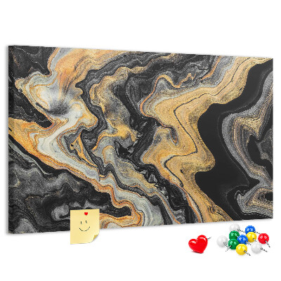 Korktafel mit abstraktem Wellenmuster in Gold und Schwarz