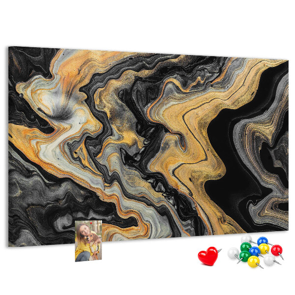 Korktafel mit abstraktem Wellenmuster in Gold und Schwarz