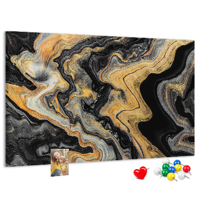 Korktafel mit abstraktem Wellenmuster in Gold und Schwarz