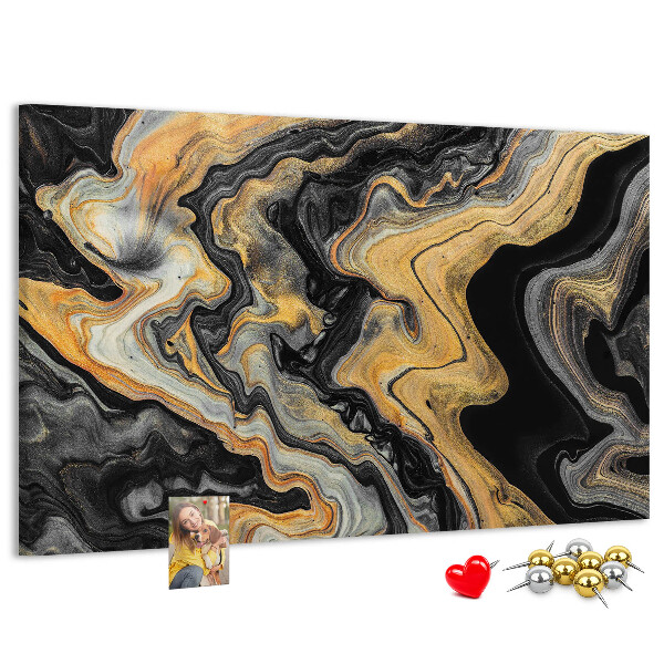 Korktafel mit abstraktem Wellenmuster in Gold und Schwarz