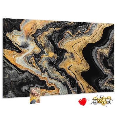 Korktafel mit abstraktem Wellenmuster in Gold und Schwarz