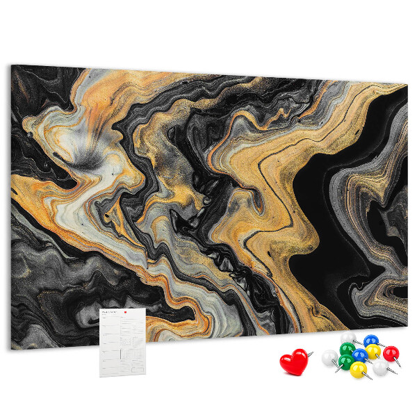 Korktafel mit abstraktem Wellenmuster in Gold und Schwarz