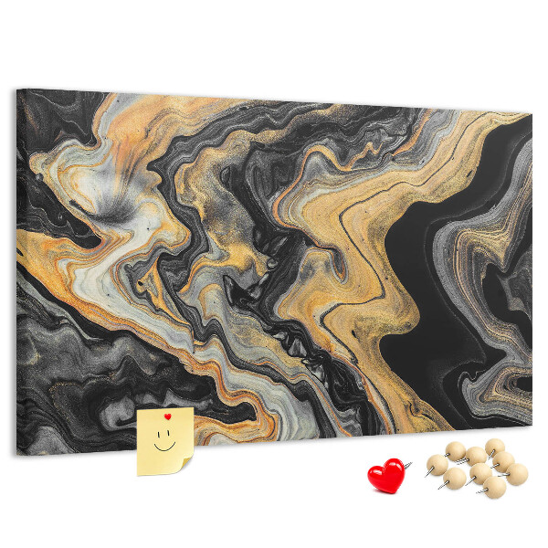 Korktafel mit abstraktem Wellenmuster in Gold und Schwarz