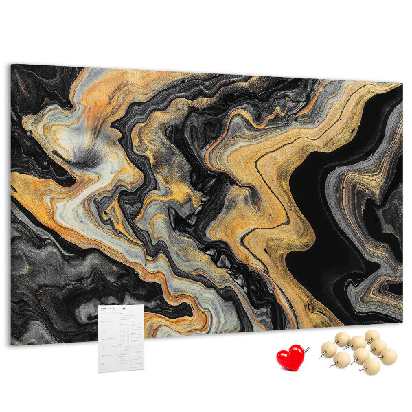Korktafel mit abstraktem Wellenmuster in Gold und Schwarz