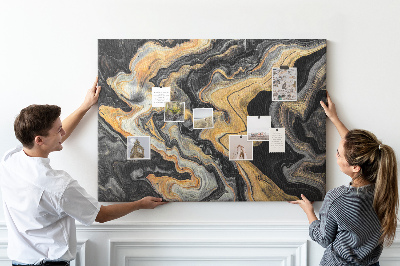 Korktafel mit abstraktem Wellenmuster in Gold und Schwarz