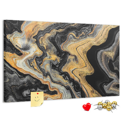 Korktafel mit abstraktem Wellenmuster in Gold und Schwarz