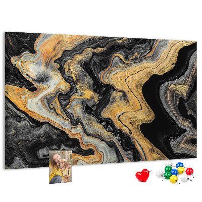 Korktafel mit abstraktem Wellenmuster in Gold und Schwarz