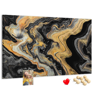 Korktafel mit abstraktem Wellenmuster in Gold und Schwarz