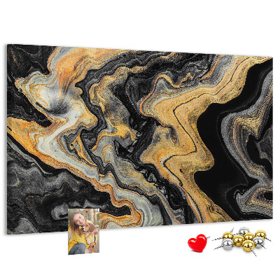 Korktafel mit abstraktem Wellenmuster in Gold und Schwarz