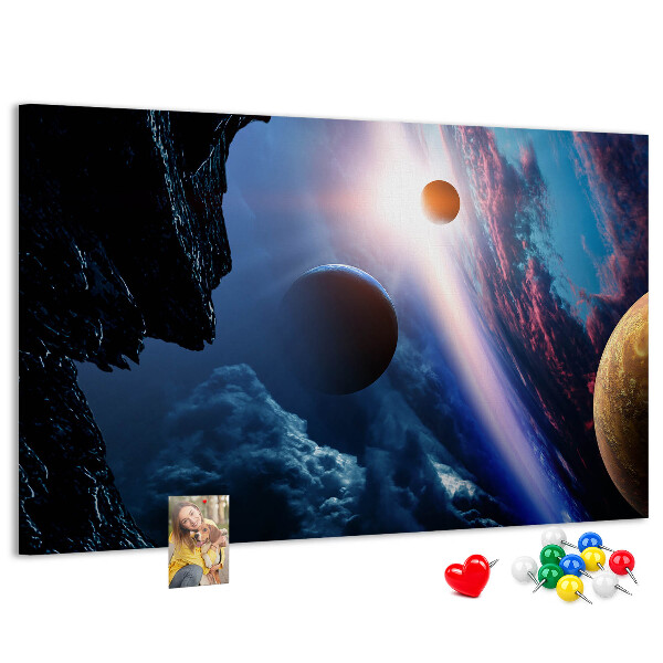 Bilder mit Korkrückwand Weltraumlandschaft mit Planeten und Wolken