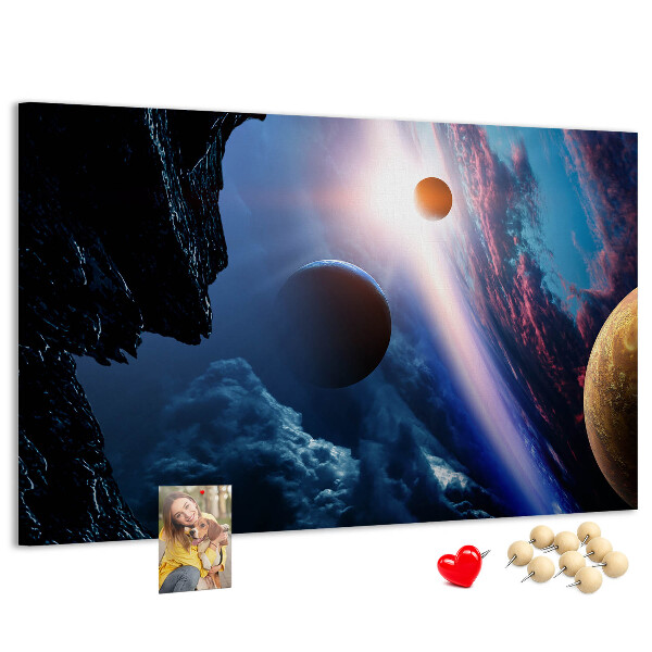 Bilder mit Korkrückwand Weltraumlandschaft mit Planeten und Wolken