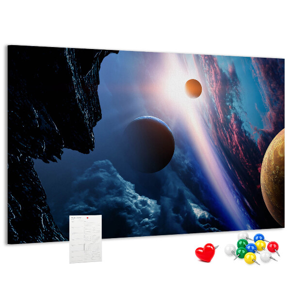 Bilder mit Korkrückwand Weltraumlandschaft mit Planeten und Wolken