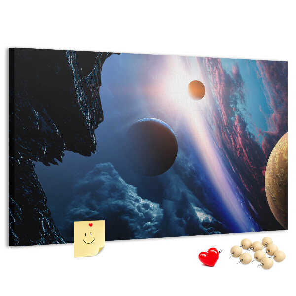 Bilder mit Korkrückwand Weltraumlandschaft mit Planeten und Wolken