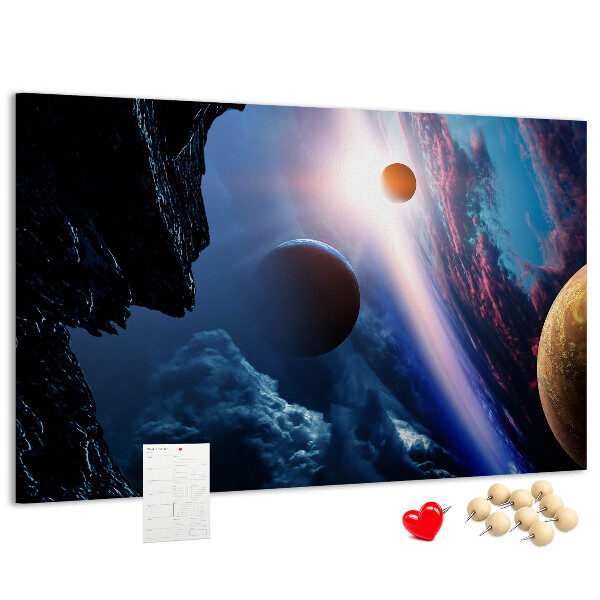 Bilder mit Korkrückwand Weltraumlandschaft mit Planeten und Wolken