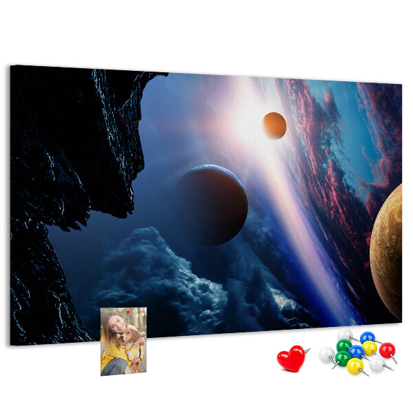 Bilder mit Korkrückwand Weltraumlandschaft mit Planeten und Wolken