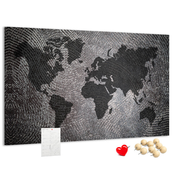 Weltkarte mit Korkrückwand in Grautönen