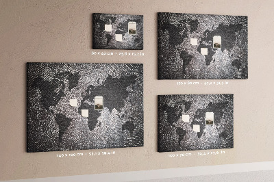 Weltkarte mit Korkrückwand in Grautönen