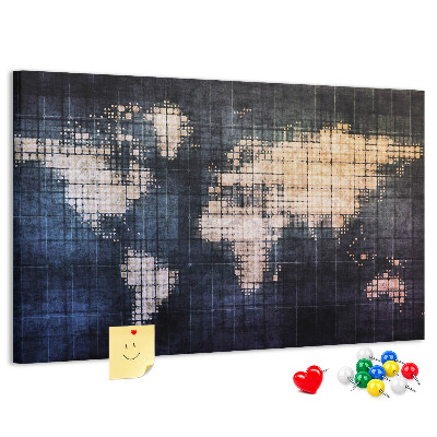Korktafel mit stilisierter, pixeliger Weltkarte