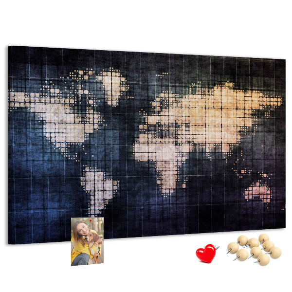 Korktafel mit stilisierter, pixeliger Weltkarte