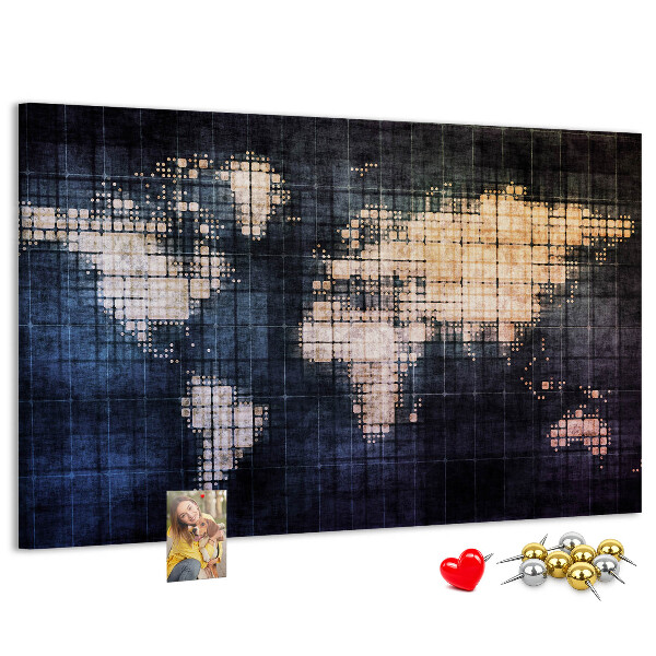 Korktafel mit stilisierter, pixeliger Weltkarte