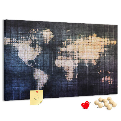 Korktafel mit stilisierter, pixeliger Weltkarte