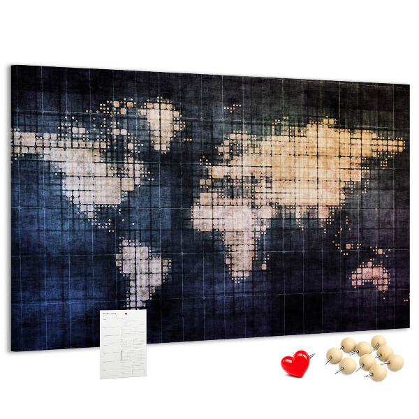 Korktafel mit stilisierter, pixeliger Weltkarte