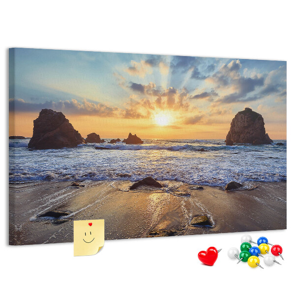 Kork-Pinnwand mit Motiv Sonnenuntergang über dem ruhigen Meer