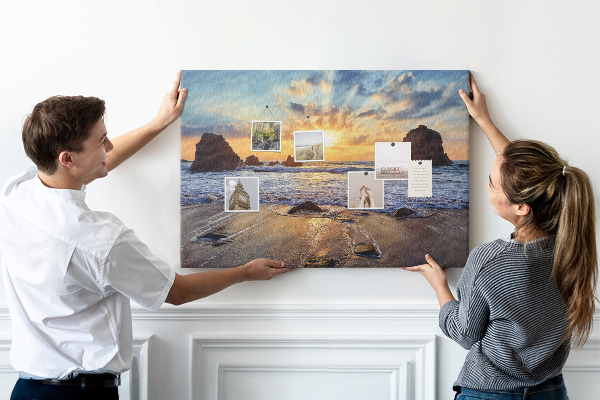 Kork-Pinnwand mit Motiv Sonnenuntergang über dem ruhigen Meer