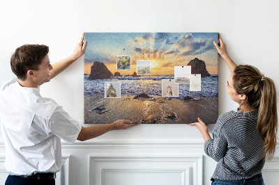 Kork-Pinnwand mit Motiv Sonnenuntergang über dem ruhigen Meer